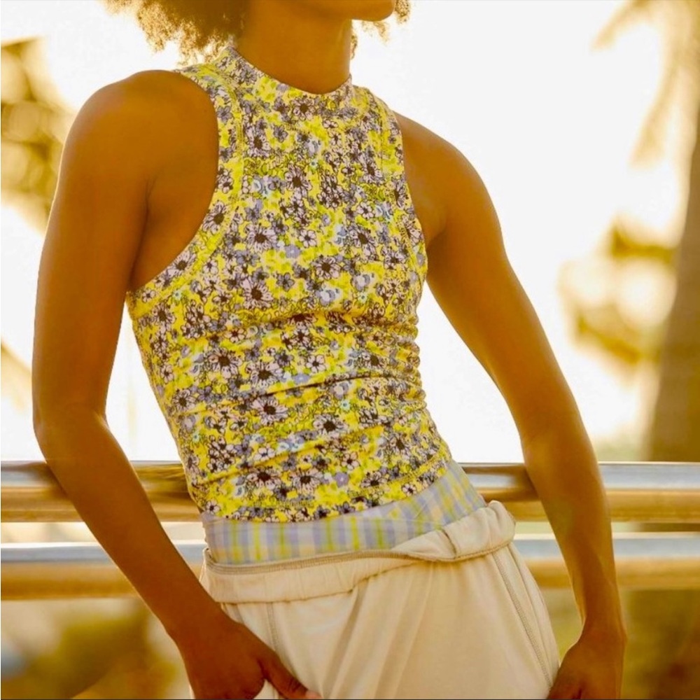 Free People Movement Racerback Yellow Floral Tank Top XS NWT
